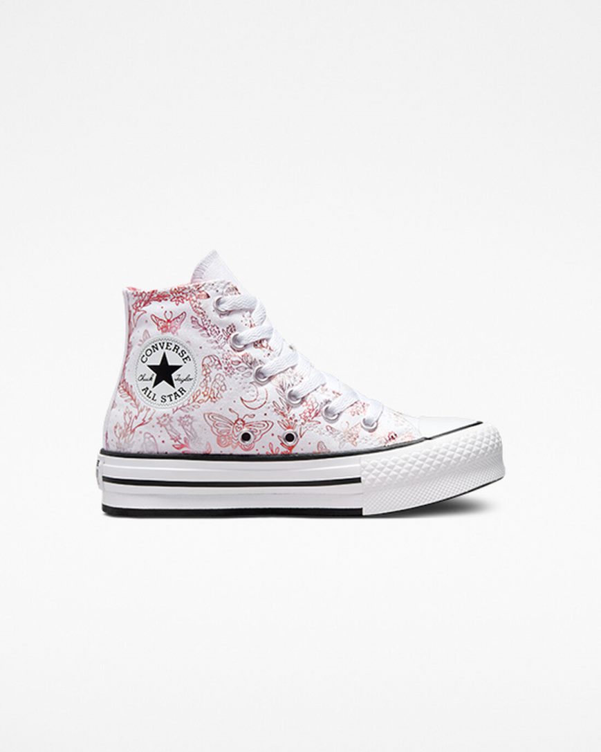 Sapatos Plataforma Converse Chuck Taylor All Star EVA Lift Butterfly Shine Cano Alto Menina Branco Rosa Pretas | PT M083914